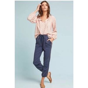 Anthropologie Jogger Pants “Dylan” Navy Blue speckled Orange Dots